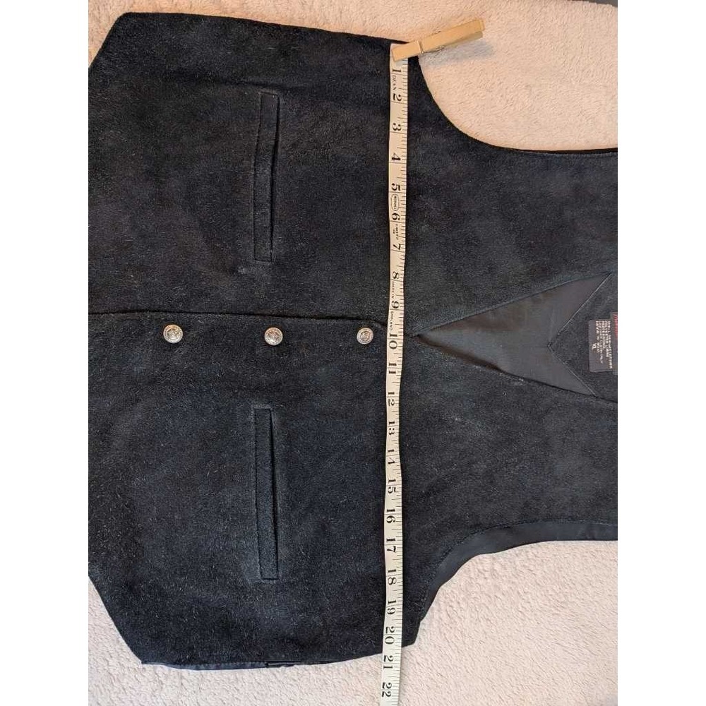 TRIBES Genuine Leather Vest Black Oklahoma Seal Buttons XL Western Cowboy - Picture 6 of 9
